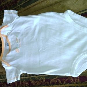Carter's onesie 6 months white with orange trim around neck,